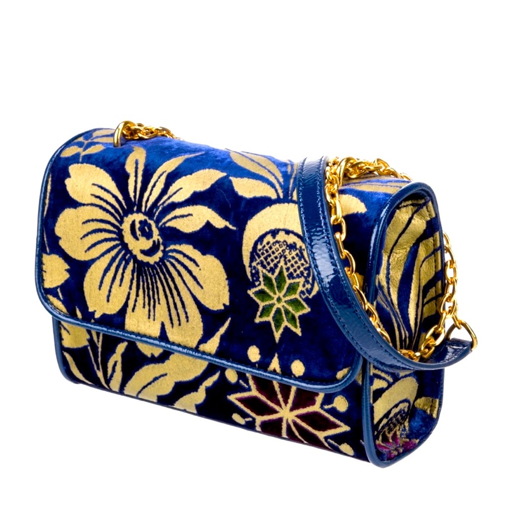 Tory Burch Cosmic Floral Blue Velvet Crossbody